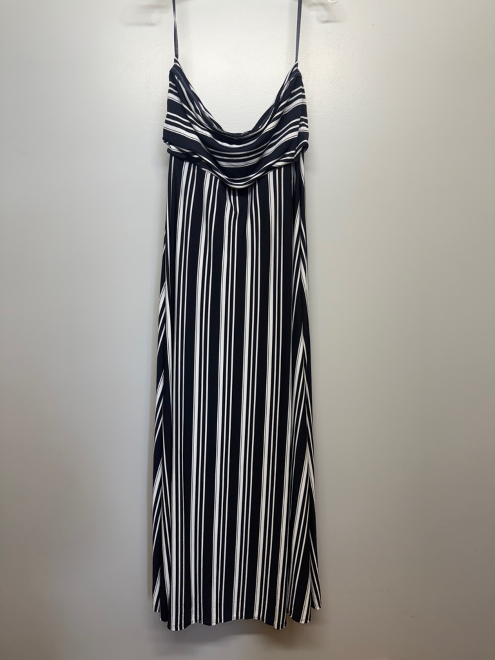 Banana Republic Navy and White Striped Strapless Wrap Maxi Dress